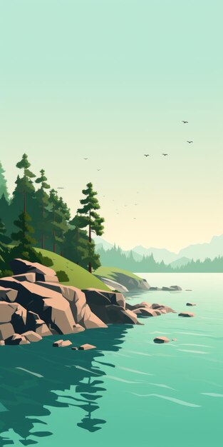 Papel de parede móvel minimalista de Tranquil Inlet com ilustração aviária