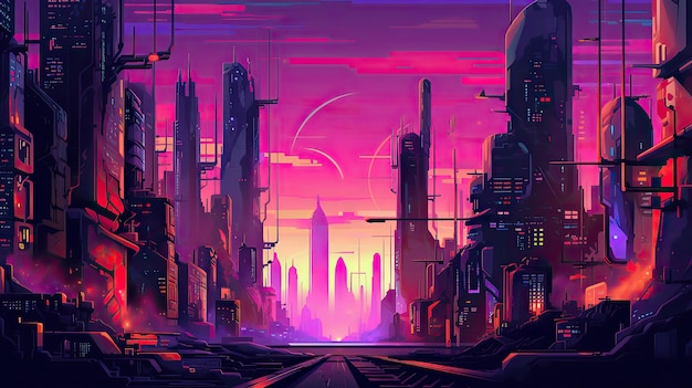 papel de parede rosa da cidade cyberpunk para planos de fundo e projetos de design