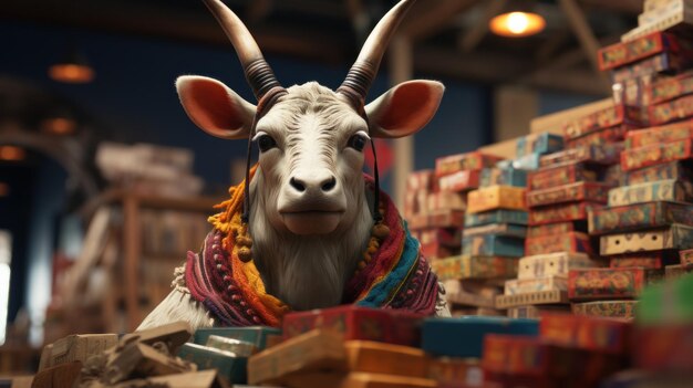 Papel de parede UHD chinês_zodiac_goat_sitting_on_a_stack