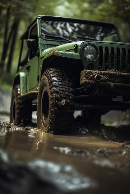 papel de parede verde do carro esporte 4x4 em fundo de fumaça