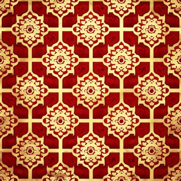 Papel de parede vermelho e dourado com padrão de diamante