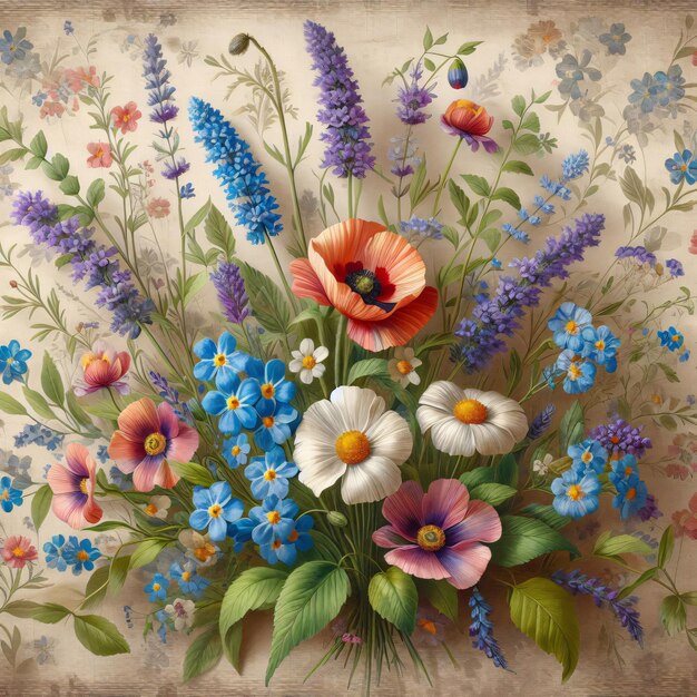 Papel de parede vintage de flores silvestres