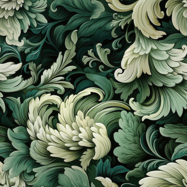 Papel de parede vintage decorativo com folhas florais e formas volumosas em azulejos