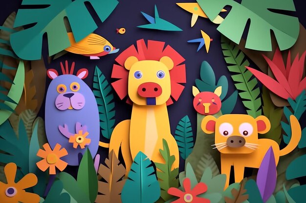 Foto papel de selva engraçado colorido zoo feito à mão gerar ai