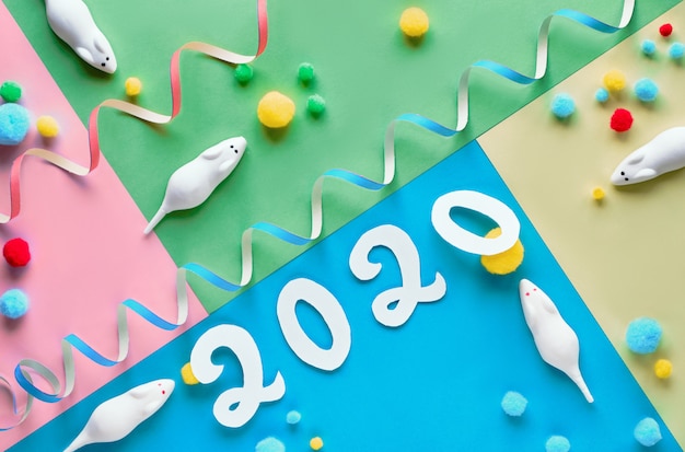 Papel diagonal festivo para o ano novo 2020 com ratos