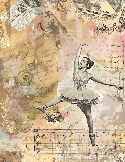 Papel de diario de basura Maestra de ballet Página de diario de Basura imprimible de estilo vintage