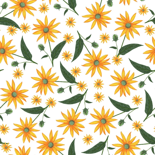 Papel digital floral con patrón sin costuras de la flor de Topinambur