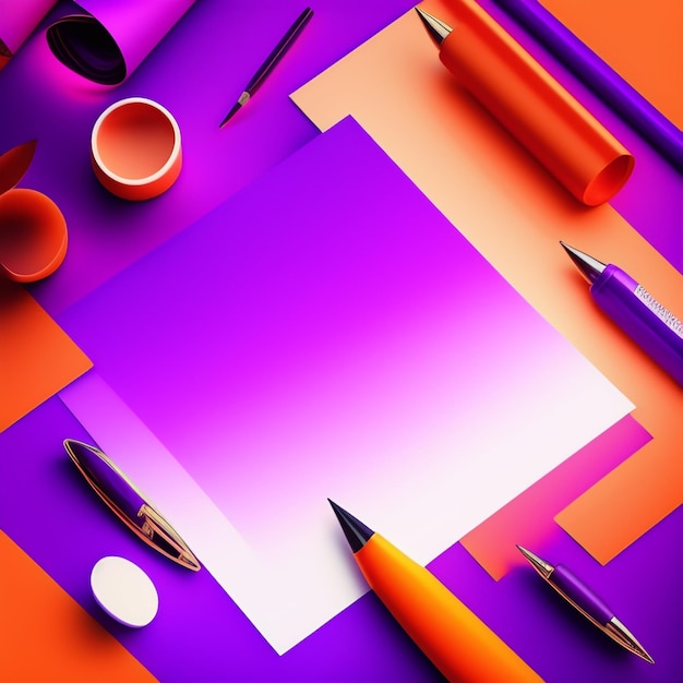 papel e caneta fundo laranja roxo 1