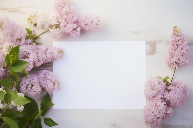 Papel em branco e flores no fundo do país para papel de papel de arte imprimível e ideia de maquete de cartão de saudação