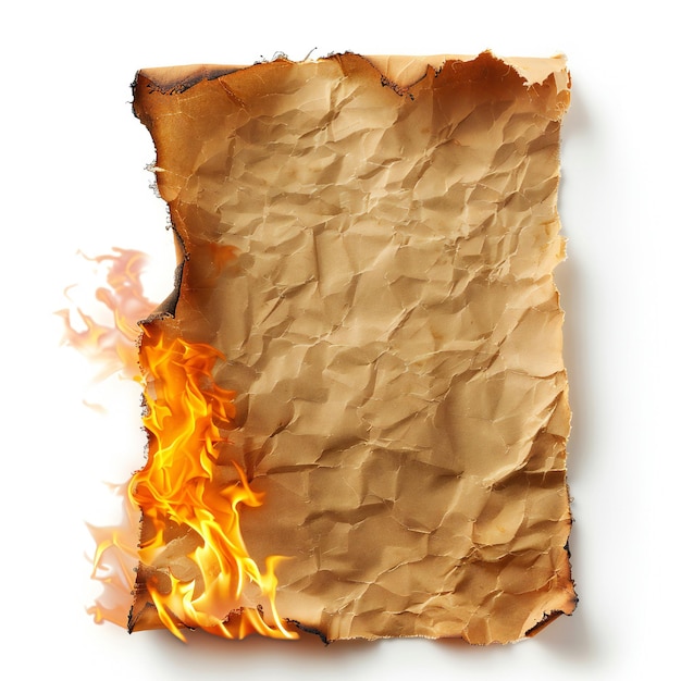 Foto papel em chamas isolado em fundo branco