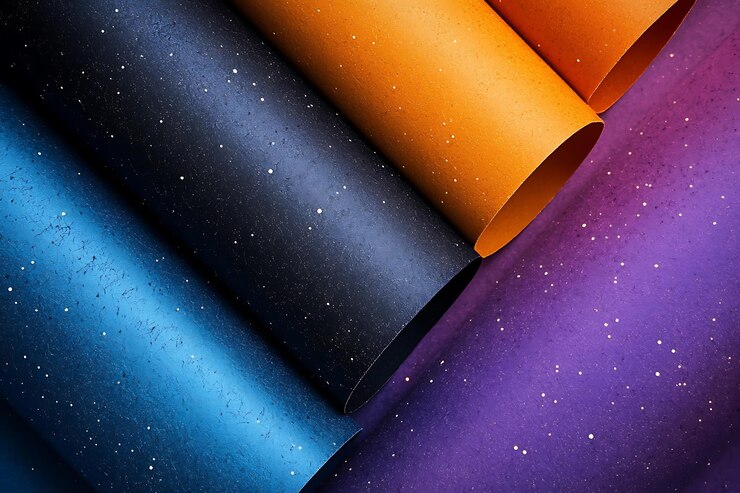 Papel enrollado colorido con diseño de arte abstracto estrellado