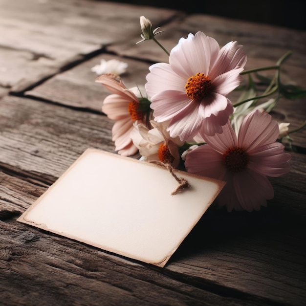 papel con flores sobre fondo de madera