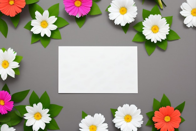 Papel con flores y una tarjeta en él