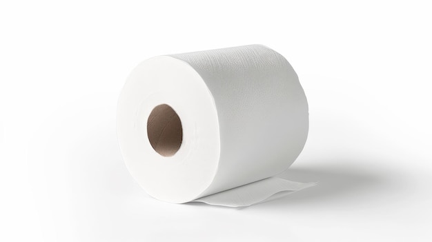 Papel higiénico blanco desenrollado de un solo rollo en el suelo contra un fondo marrón oscuro