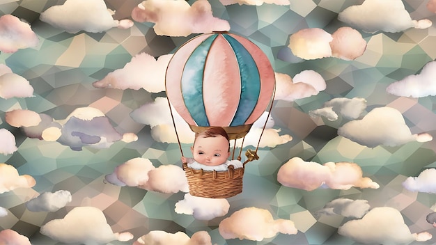 Papel de pared 3D acuarela para bebés con globo de aire sin costuras