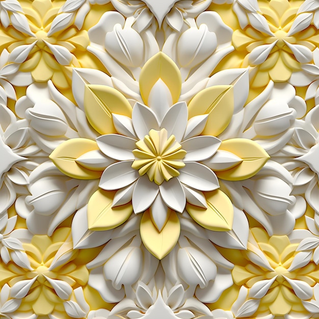 Papel de pared 3D clásico de flores de oro y patrón blanco