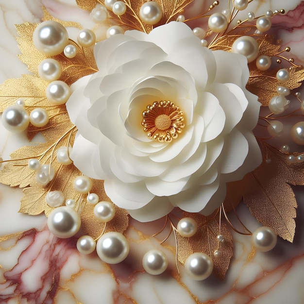 Papel de pared 3d clásico flores y perlas joyas de mármol
