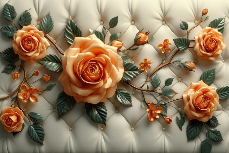 Papel de pared 3D con hermosas joyas rosas decoraciones florales y seda de lujo hermoso fondo