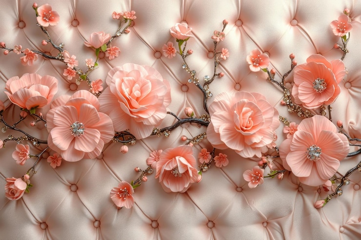 Papel de pared 3D oro elegante y arte de pared real con lujo hermoso mural fondo florido