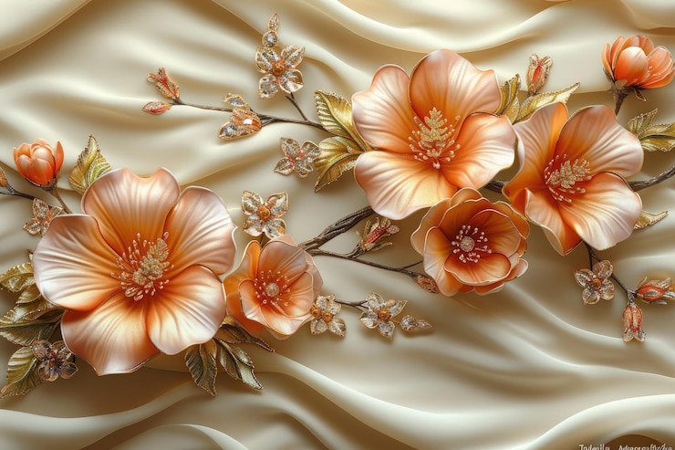Papel de pared 3D oro elegante y arte de pared real con lujo hermoso mural fondo florido