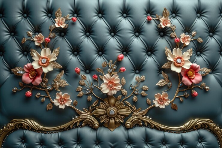 Papel de pared 3D oro elegante y arte de pared real con lujo hermoso mural fondo florido