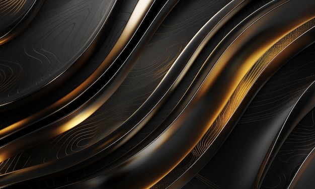 Papel de pared abstracto 3D de fondo dorado oscuro y negro tridimensional