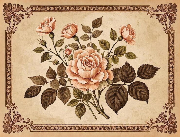 Papel de pared de alta calidad patrón floral vintage en papel de pergamino envejecido