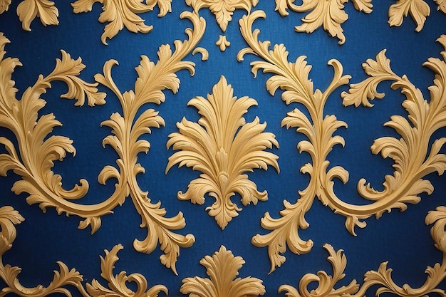 Papel de pared dorado con patrón de tela azul