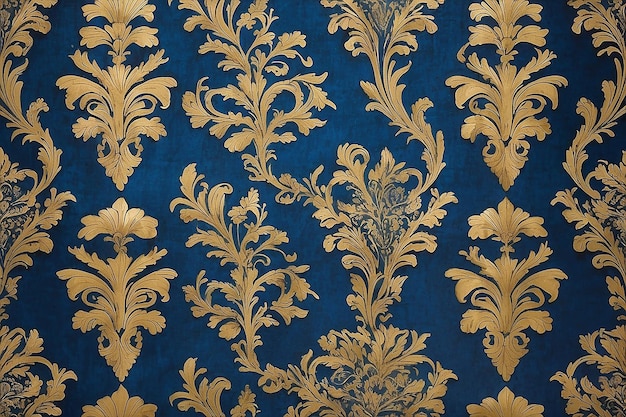Foto papel de pared dorado con patrón de tela azul