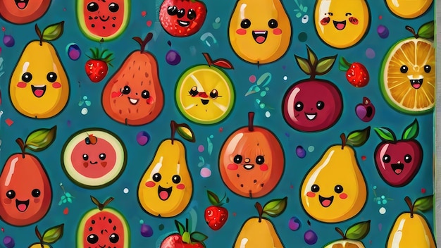 Papel de pared para niños dibujos animados de frutas