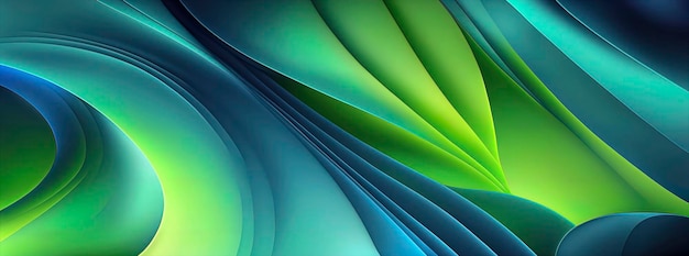 Papel de pared de onda abstracta panorámica azul y verde con fondo azul y verde