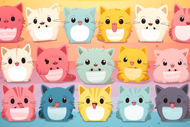 El papel de pared con el patrón sin costuras del gato kawaii de anime lindo