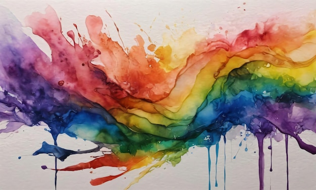 Foto papel de pared con pintura en acuarela de salpicaduras de colores del arco iris fondo abstracto lgbt mes del orgullo