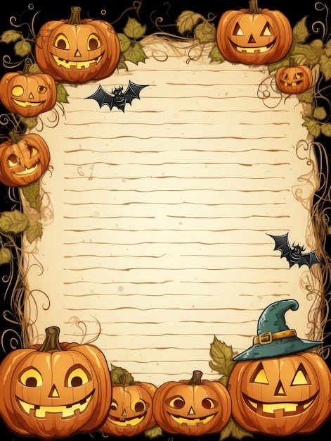 Papel pautado para escrever o tema de Halloween IA generativa