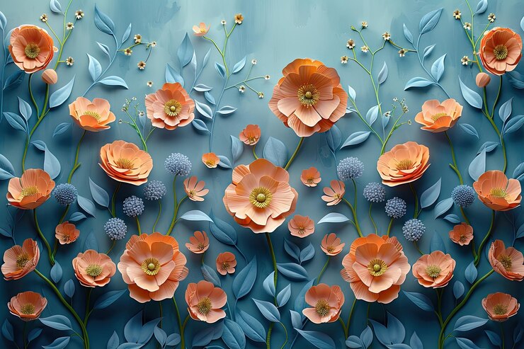 Papel pintado 3D con una ilustración de fondo floral