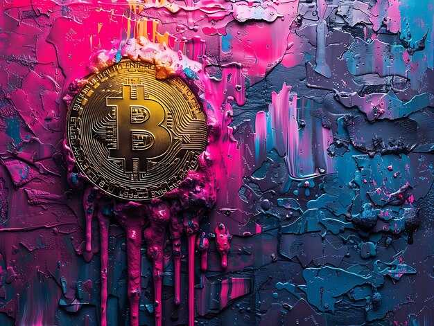 Foto papel pintado abstracto con diseño de goteo de bitcoin con ilustración de pat al azar