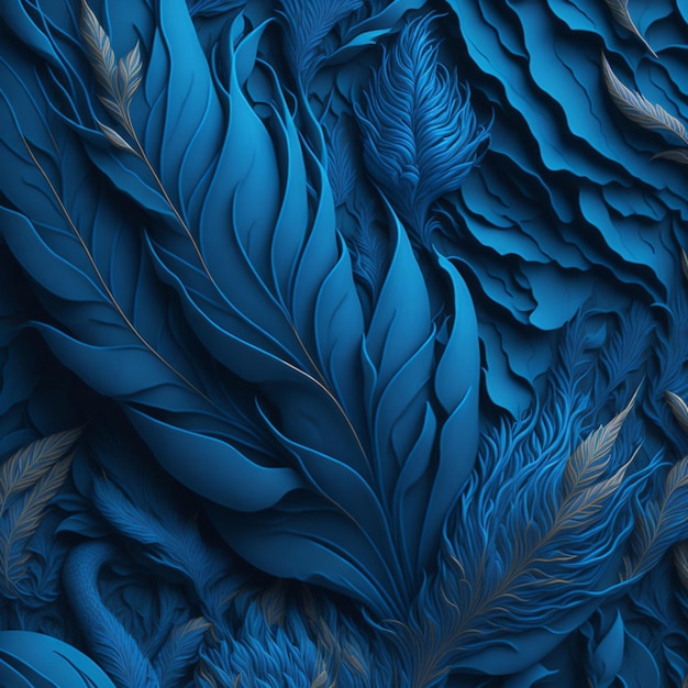 Papel pintado azul con fondo azul con plumas