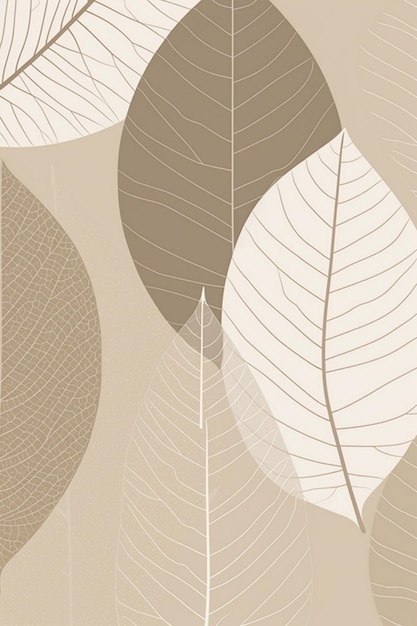Un papel pintado beige con un patrón de hojas.