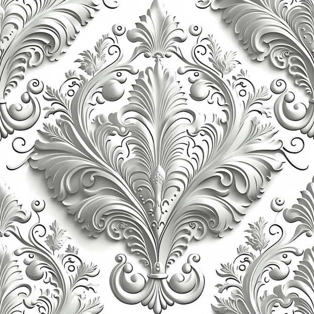 Un papel pintado blanco con motivos florales.