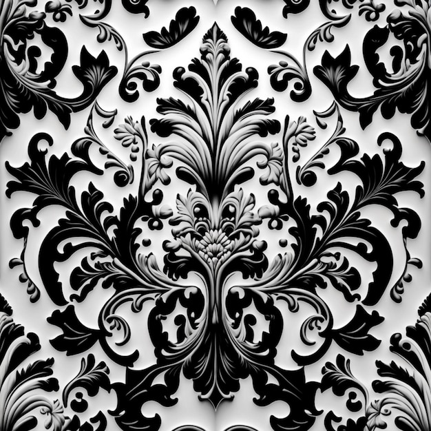 Un papel pintado en blanco y negro con un patrón floral.