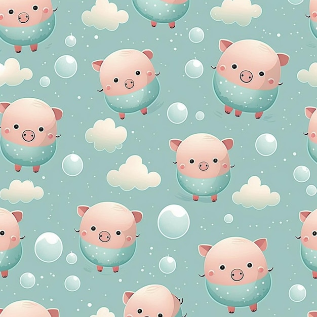 Papel pintado de cerdito con fondo azul y la palabra cerdo en la parte inferior.