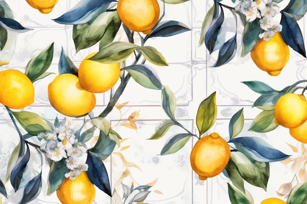 Un papel pintado de cítricos con naranjas y flores.