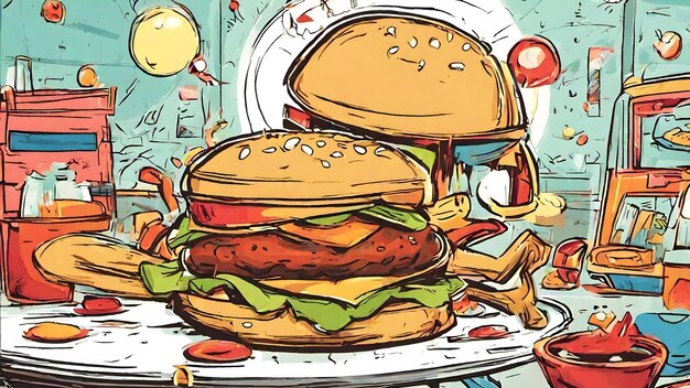 Papel pintado de dibujos animados y fondo de hamburguesas muy genial