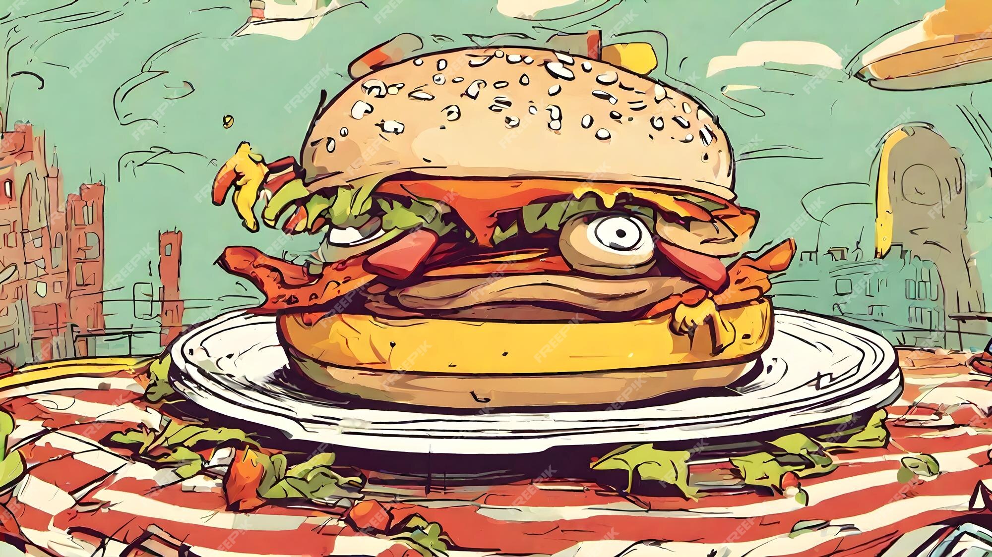 Papel pintado de dibujos animados y fondo de hamburguesas muy genial