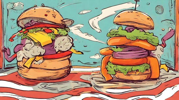 Foto papel pintado de dibujos animados y fondo de hamburguesas muy genial