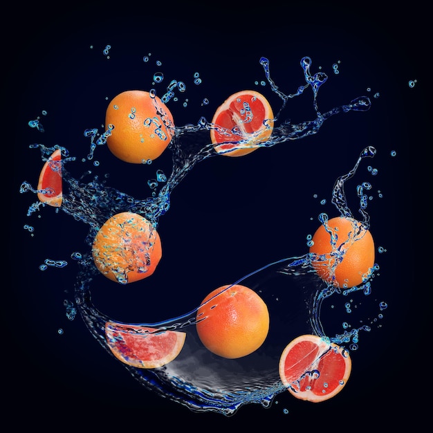 Papel pintado para diseñadores e ilustradores jugosa fruta pomelo en agua.