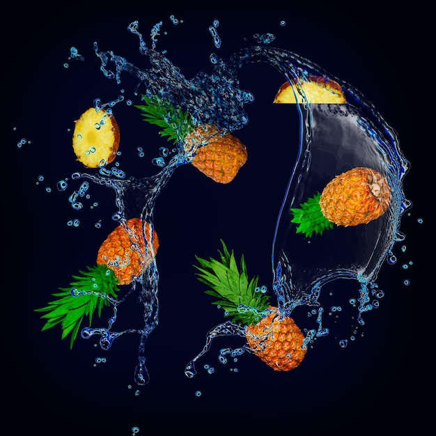 Papel pintado para diseñadores e ilustradores piñas de frutas jugosas en agua