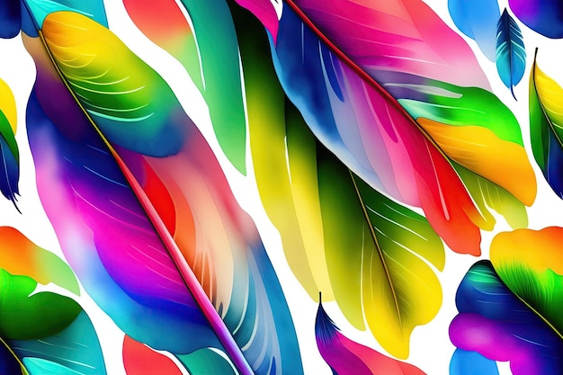 Papel pintado de diseño de pintura de patrones repetitivos de plumas sin costuras de acuarela colorida