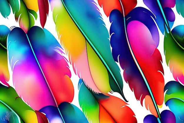 Papel pintado de diseño de pintura de patrones repetitivos de plumas sin costuras de acuarela colorida