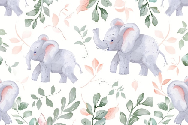 Papel pintado de elefante rosado y gris